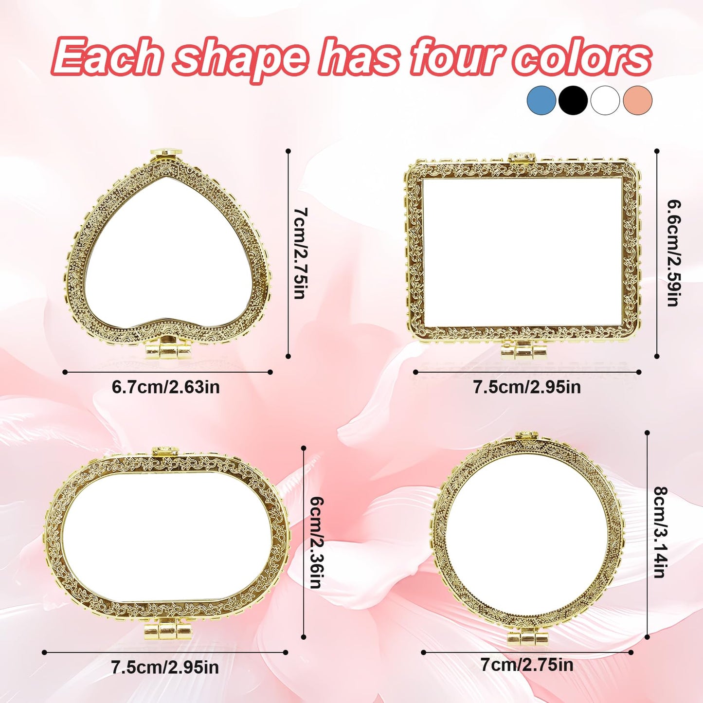 32 Pcs Compact Mirror Bulk for Purse, Portable Elegant Mini Flower Pocket Mirror, Folding Floral Retro Mirror for Women Makeup Travel Wedding Party Gifts (Gold Edge)
