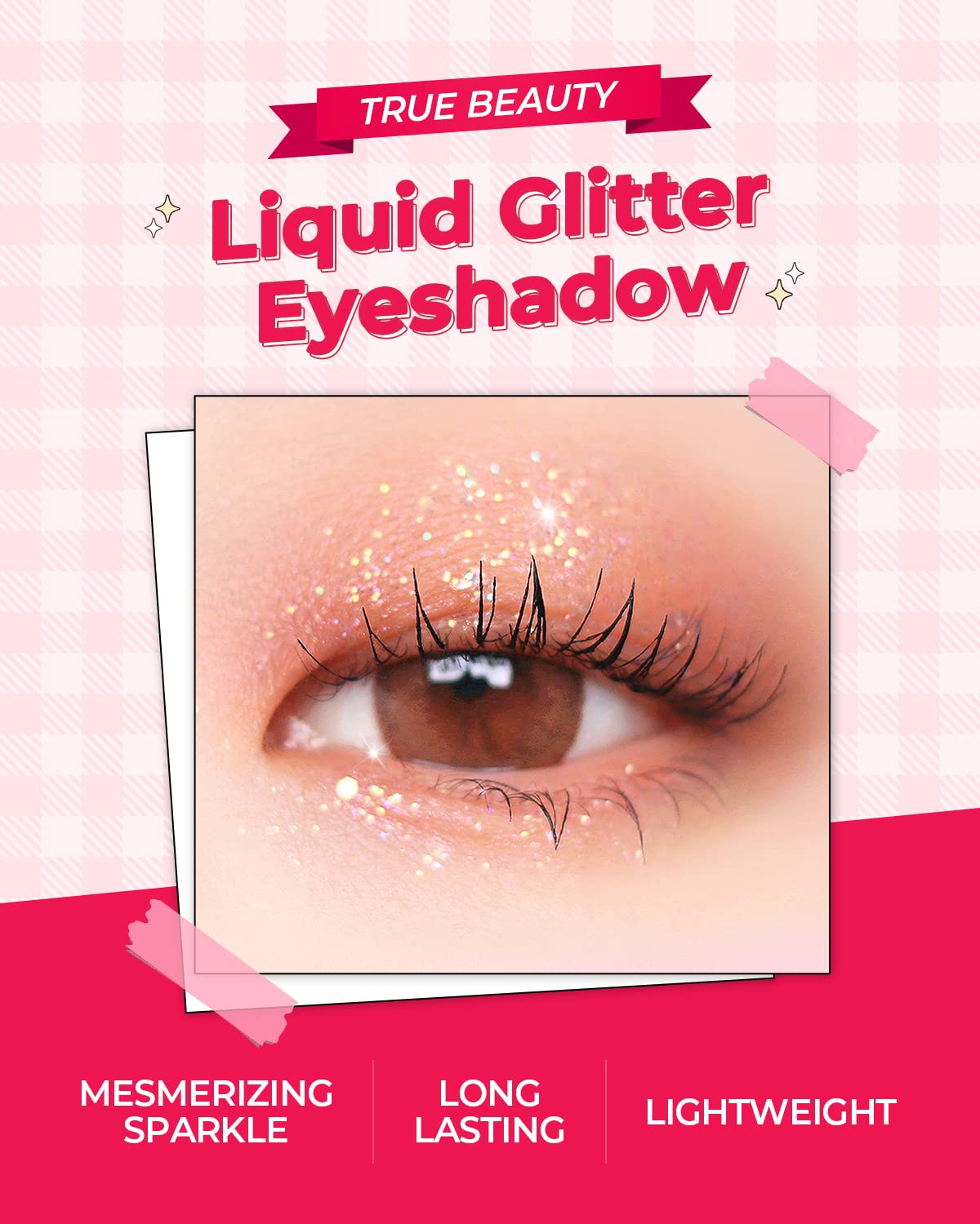 AMTS x True Beauty Makeup Edition - Some Love Makeup 3 Set (7colors Eyeshadows + Liquid Glitter + Lip stain tint) | Matte Shimmer Pearls Shades, Highly Pigmented, Long Lasting Daily Makeup, Pink Gold Set