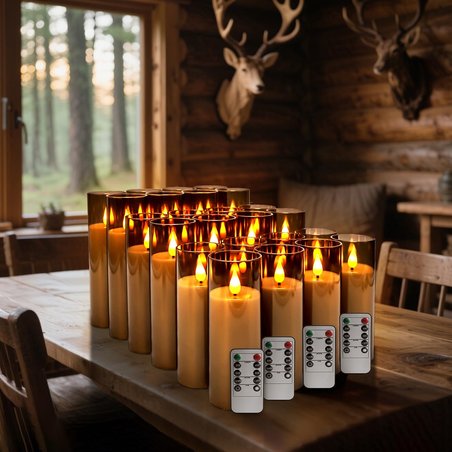 24-Pack Flameless LED Candles with Remote - Dimmable Battery Operated Fake Candles, Realistic Flickering Flame Effect, Grey Acrylic for Wedding Centerpieces, Halloween Decor, Home & Party Lighting