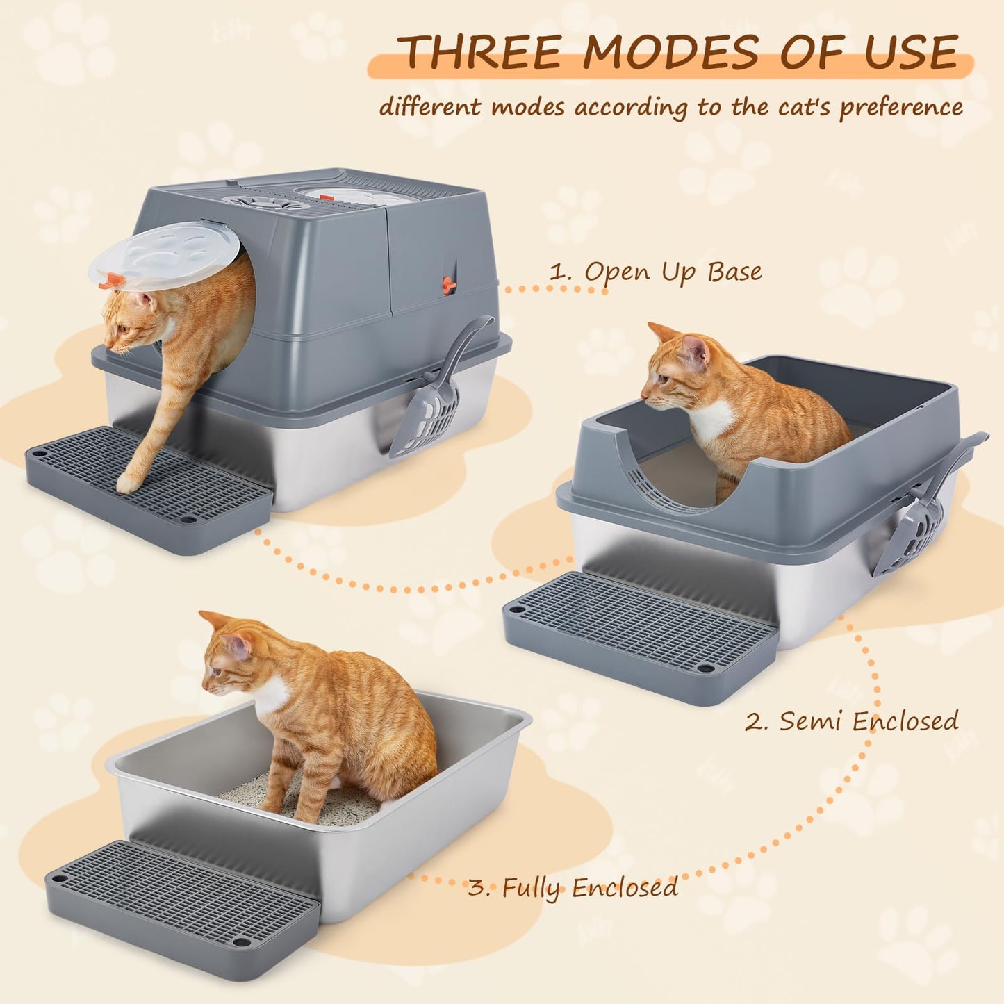 Ownpets Stainless Steel Cat Litter Box –180°Flip Lid for Easy Cleaning, One-Click Personalized Design, Advanced Odor Control, XL Capacity, 16'' High