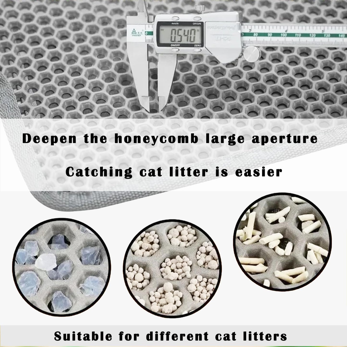 HCY&WLD Cat Litter Mat, Honeycomb Double Layer Cat Litter Trapping Mat, Waterproof Urine Proof Non-Slip, Scatter Control, Less Waste, Easier to Clean (Light Gray, 45" X 26")