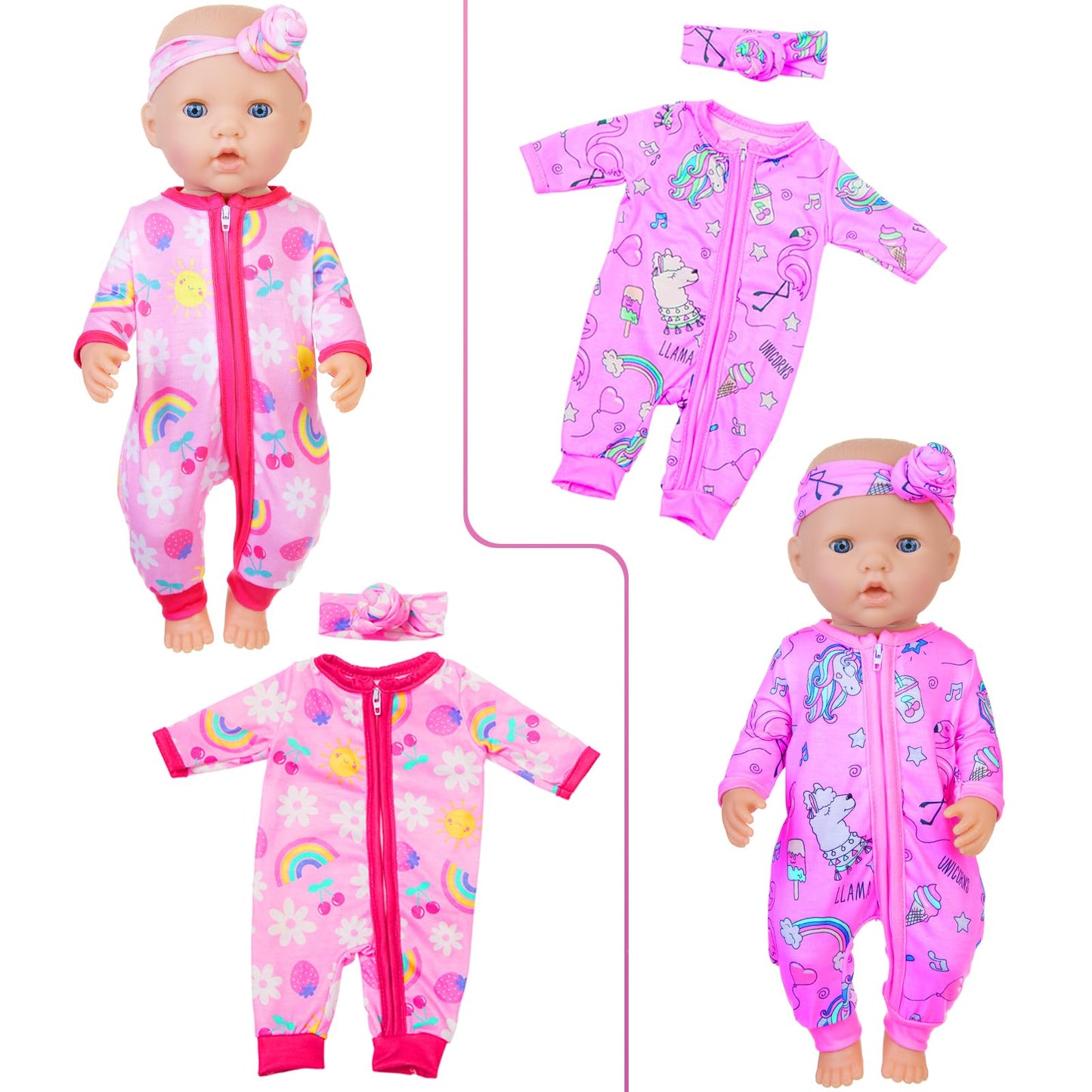 ZITA ELEMENT 5 Sets 14-18 Inch Baby Doll Clothes Outfits Casual Wear for 17 Inch Baby Doll Clothes and Headbands 10 Pcs in Total Doll Clothing and Accessories