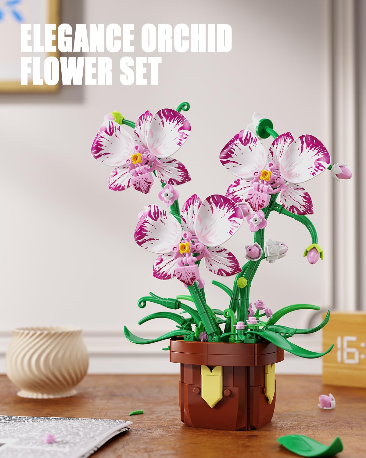 Flowers Botanicals Orchid Building Set - Artificial Flower Building Blocks for Adult Women, Bonsai Plants Indoor Home Office Desk Decor Christmas Birthday Gift for Adults Kids Girls 6-12 (323 PCS)