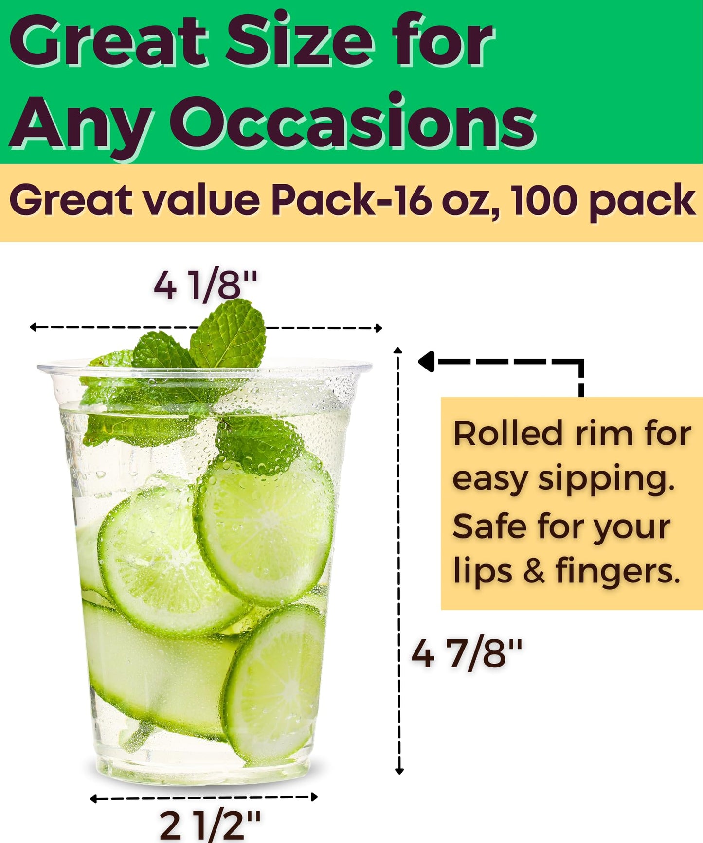 100 Pack 16 oz Clear Plastic Cups, 16oz Disposable Iced Cold Coffee Cups, Sturdy Recylable Drinking Cup for Milkshake, Smoothie, Cocktail, Cold Drinks, Plastic Tumblers Wine Glasses for Wedding Party