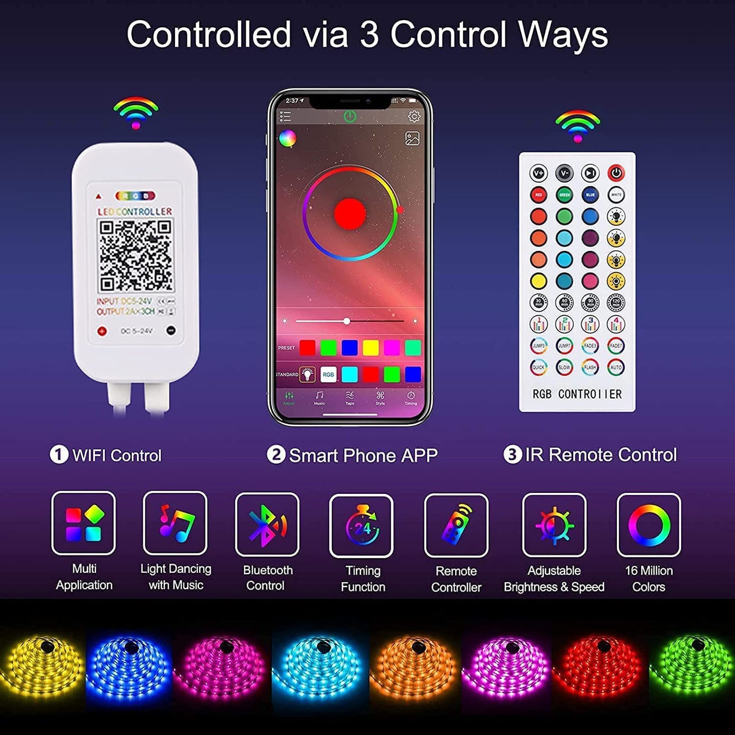 Bluetooth LED Strip Lights,SMD 5050 10M (2 x 5M) LED Strip Lights Smart-Phone Controlled,12V Waterproof RGB LED Brand Light for Home&Outdoor Decoration