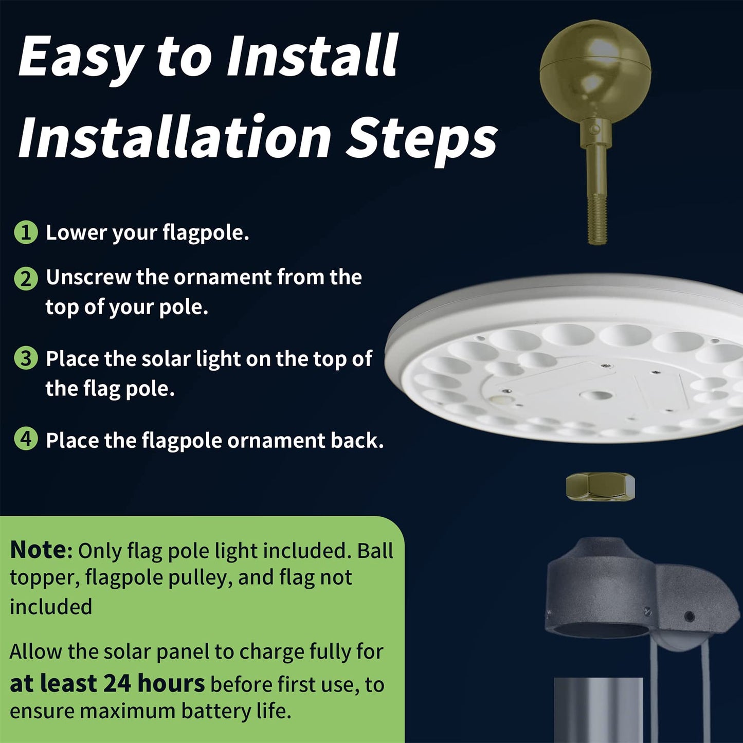 Hoople Flag Pole Light Solar Powered - Waterproof, Solar Flag Pole Light for 15 to 25 Ft In-Ground Flag Pole, Super Bright Flag Pole Solar Light from Dusk to Dawn for 12+ Hours, Auto On/Off (26 LED)