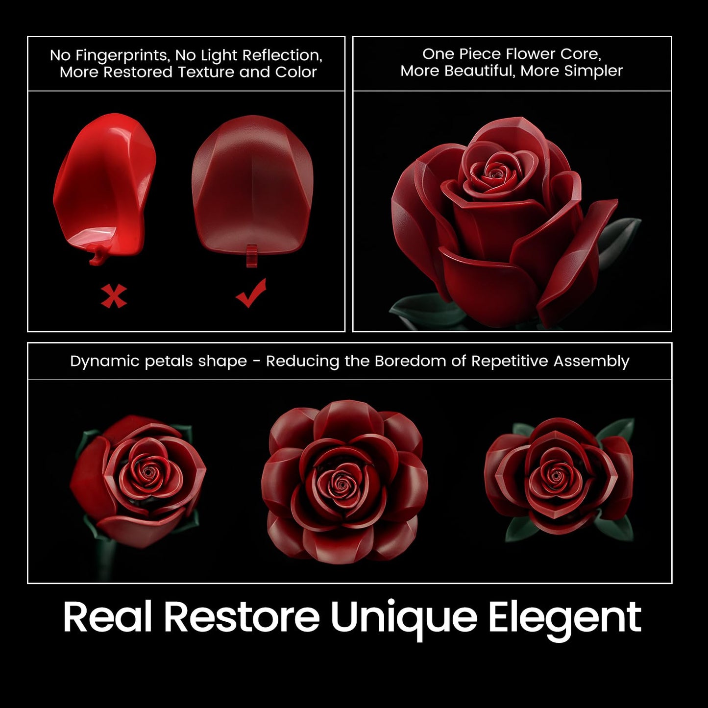 Botanicals Bouquet of Burgundy Red Rose Artificial Flowers Building Set,Compatible with Lego,Fake Flowers for Adults Women,Gift for Christmas Halloween Valentines Artificial Plant Gothic Home Decor