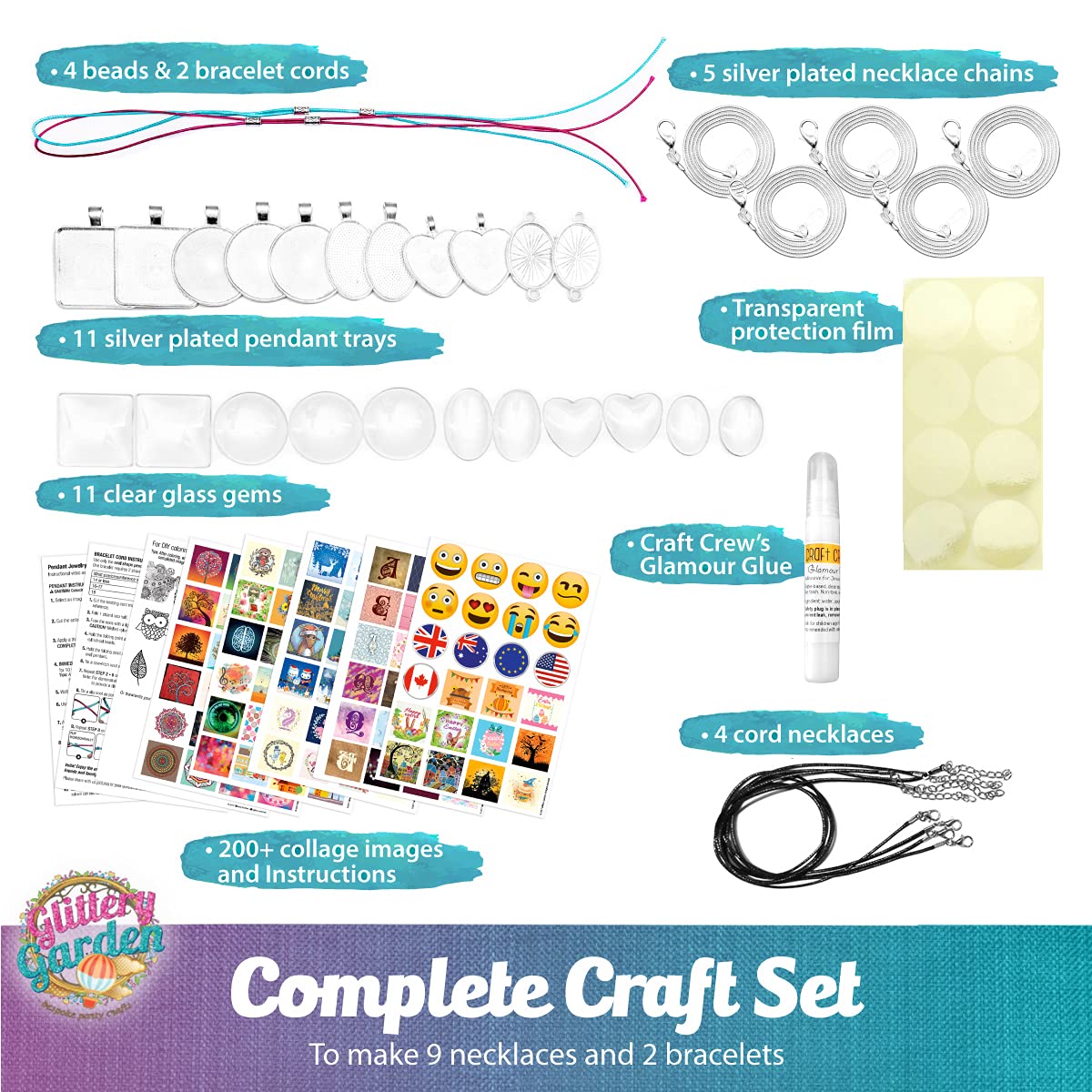Girls Jewelry Making Kit. DIY Necklace Pendant and Bracelet Crafting Set with Glass Beads and Charms - Fashion Accessories Arts and Crafts Supplies. Great as Mother's Day Handmade Gift