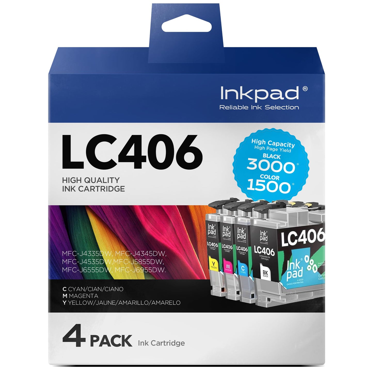 iNKPAD Compatible LC406 Ink Cartridges Compatible with LC406 LC406XL LC 406 XL Ink Cartridges Work for Brother MFC-J4535DW MFC-J4335DW MFC-J5855DW MFC-J6555DW MFC-J6955DW Printer,4 Pack