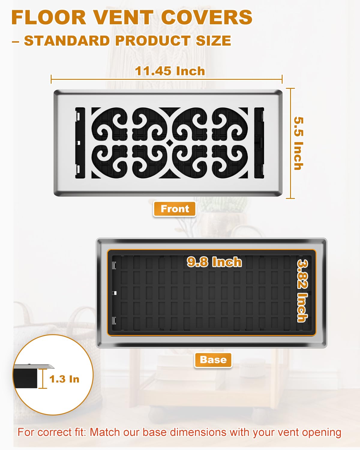 Floor Vent Covers 4x10 Inch - Heavy Duty Walkable Air Vent Cover for Home Floor & Wall - Decorative 2MM Thicker Metal Floor Register with Easy Adjust Airflow Switch - Satin Nickel HVAC Vents - 5 Pack
