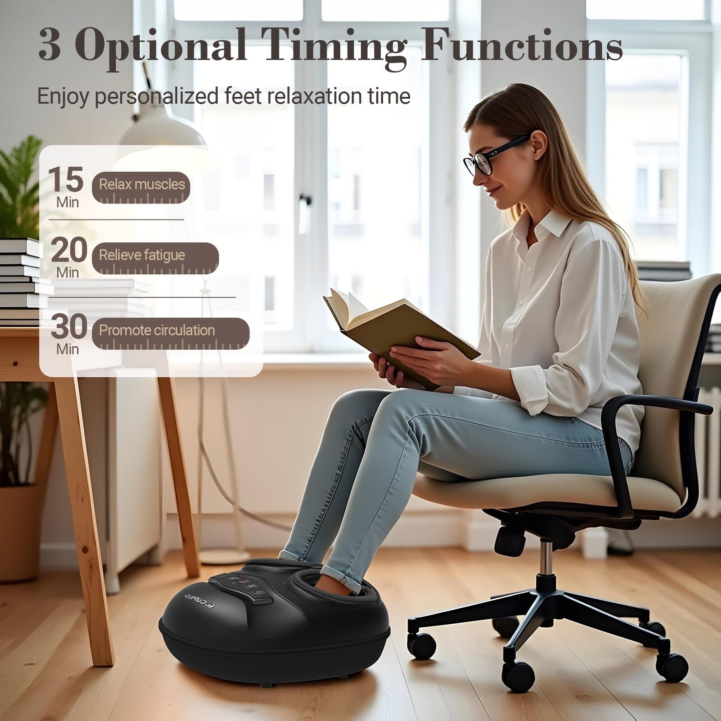 CuPiLo Shiatsu Foot Massager with Heat - Deep Tissue Kneading Foot Massager for Plantar Fasciitis,Adjustable Compression & Heat for Neuropathy,Feet Fatigue,Ideal Gifts for Women,Men,Fits Size Up to 13"