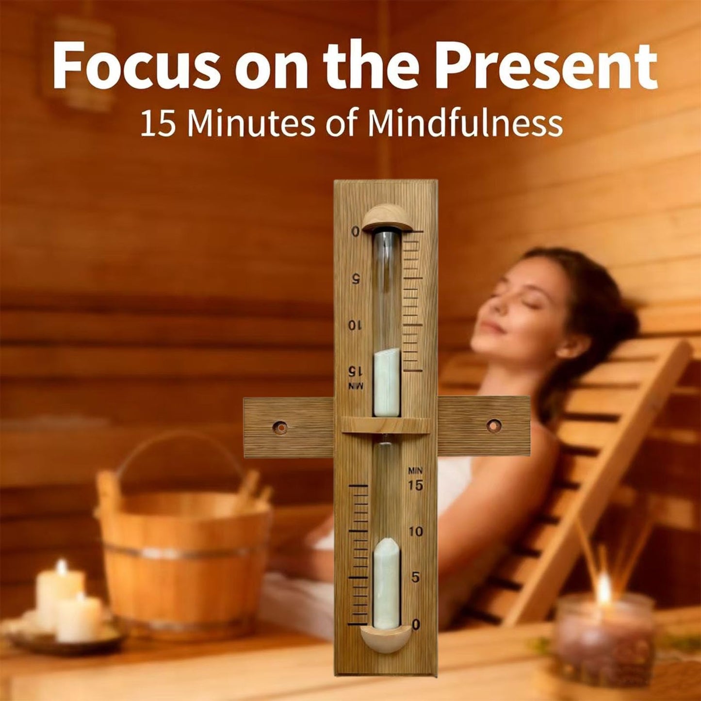 Sauna Sand Timer, 15 Minute Red Cedar Wooden Sauna Hourglass with with Whith Sand, Heat Resistant Rotating Sand Clock Hour Glass Timer for SPA, Bathroom