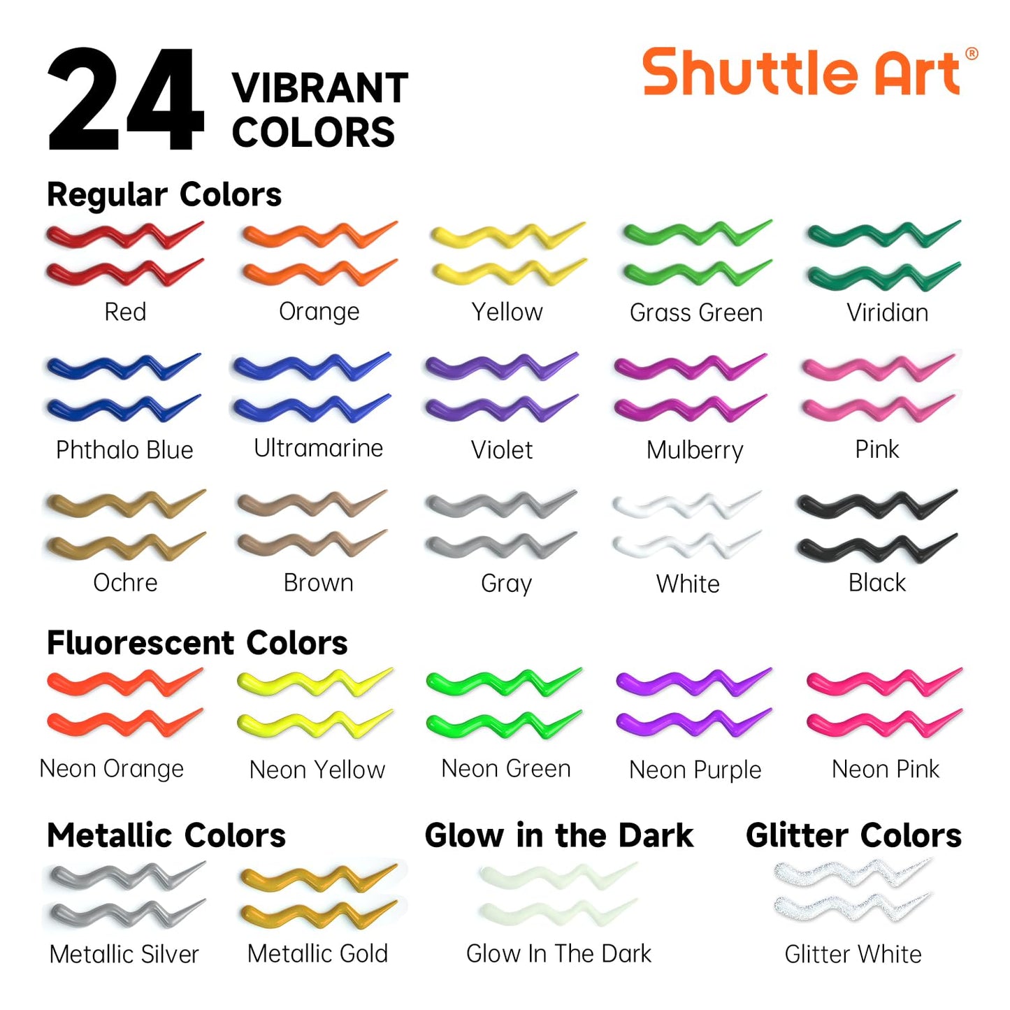 Shuttle Art 3D Textile Paint Machine Washable, 24 Fabric Paints Washable with Brushes, Templates, 3D Textile Paints with Metallic, Neon and Glitter Colours, Fabric Paints Washable Children for T-Shirt