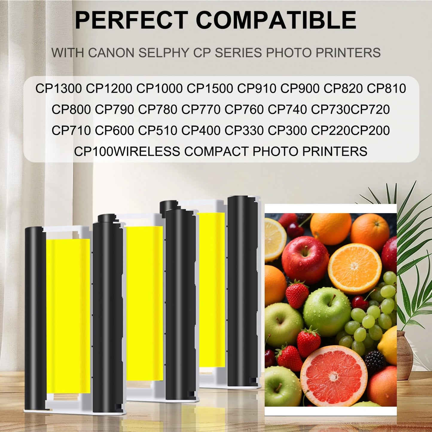 Compatible for Canon Selphy CP1500 Paper and Ink KP-108IN 3 Color Ink Cartridges & 108 Sheets 4x6 Photo Paper for Selphy CP1300, CP1200, CP1500, CP910, CP900, CP760, CP770, CP780 CP800 Printer
