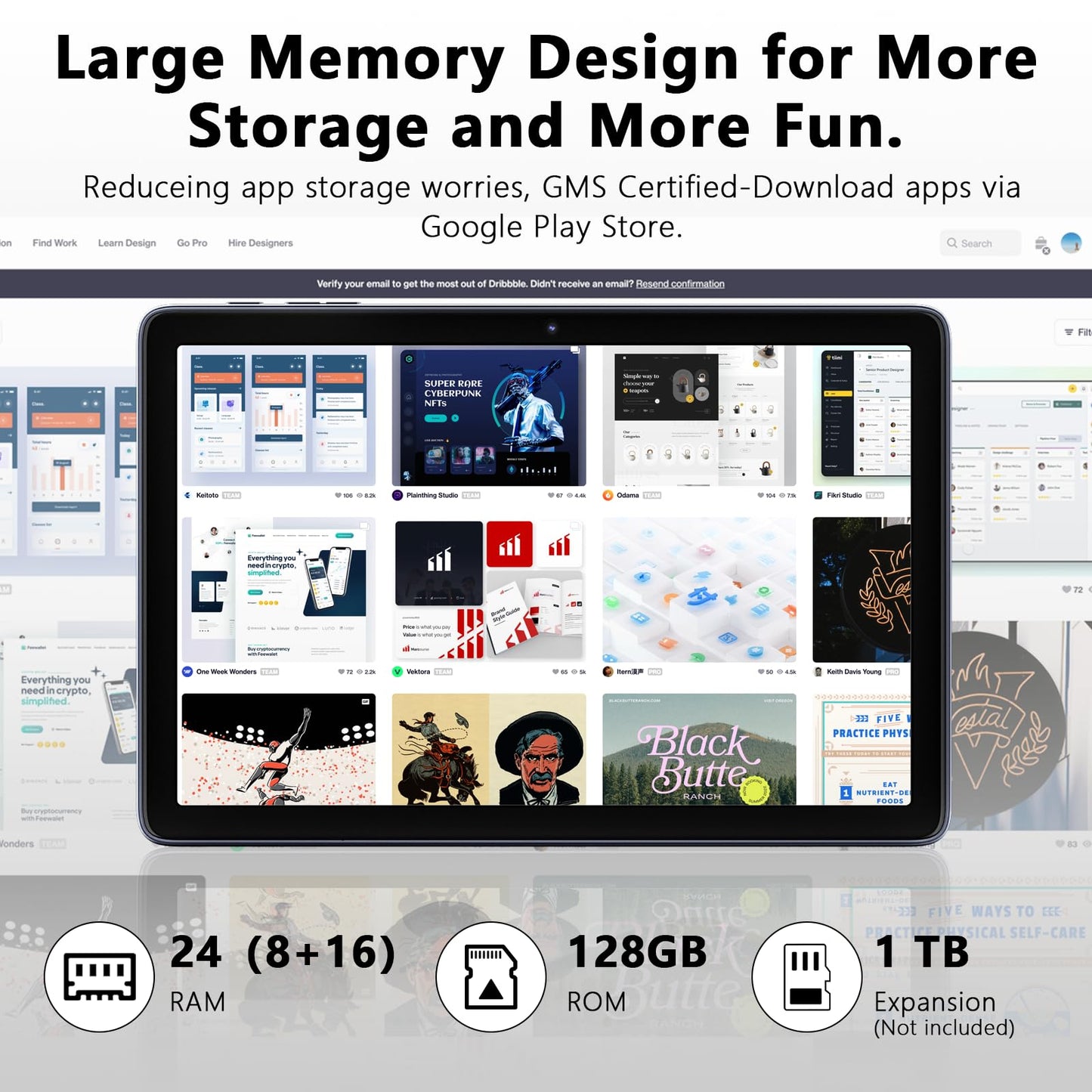 10 Inch Tablet Android 15 with Keyboard, 24GB RAM + 128GB ROM (1TB Expand), T615 Octa-Core, 1280x800 IPS HD Display, 5MP+8MP Dual Camera, 6000mAh, Mouse, Widevine L1, GPS