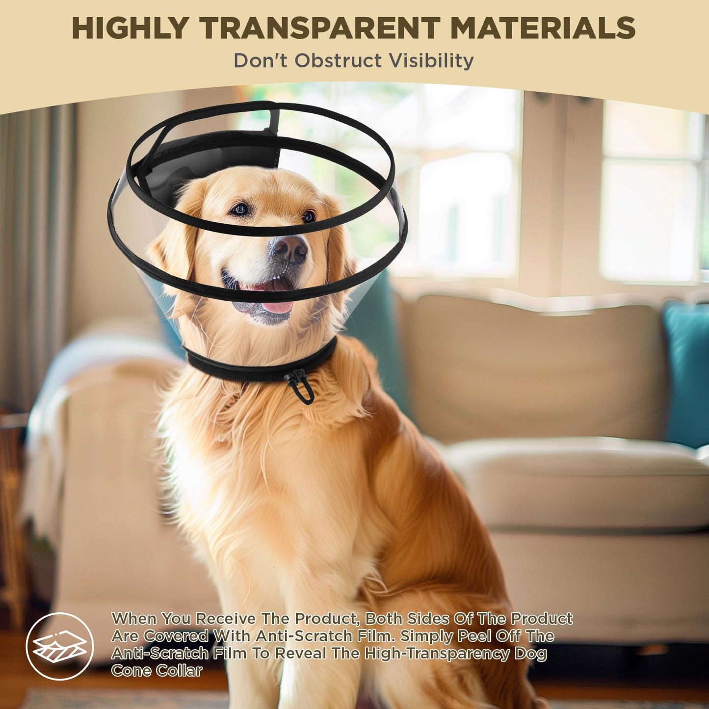 BONTHEE Dog Cone Collar for After Surgery,Transparent Dog Cones Alternative for Small Large Medium Size Dogs,Adjustable Depth Pet Recovery Collars,Elizabethan Collar for Dogs Stop Licking Wound(XXL)