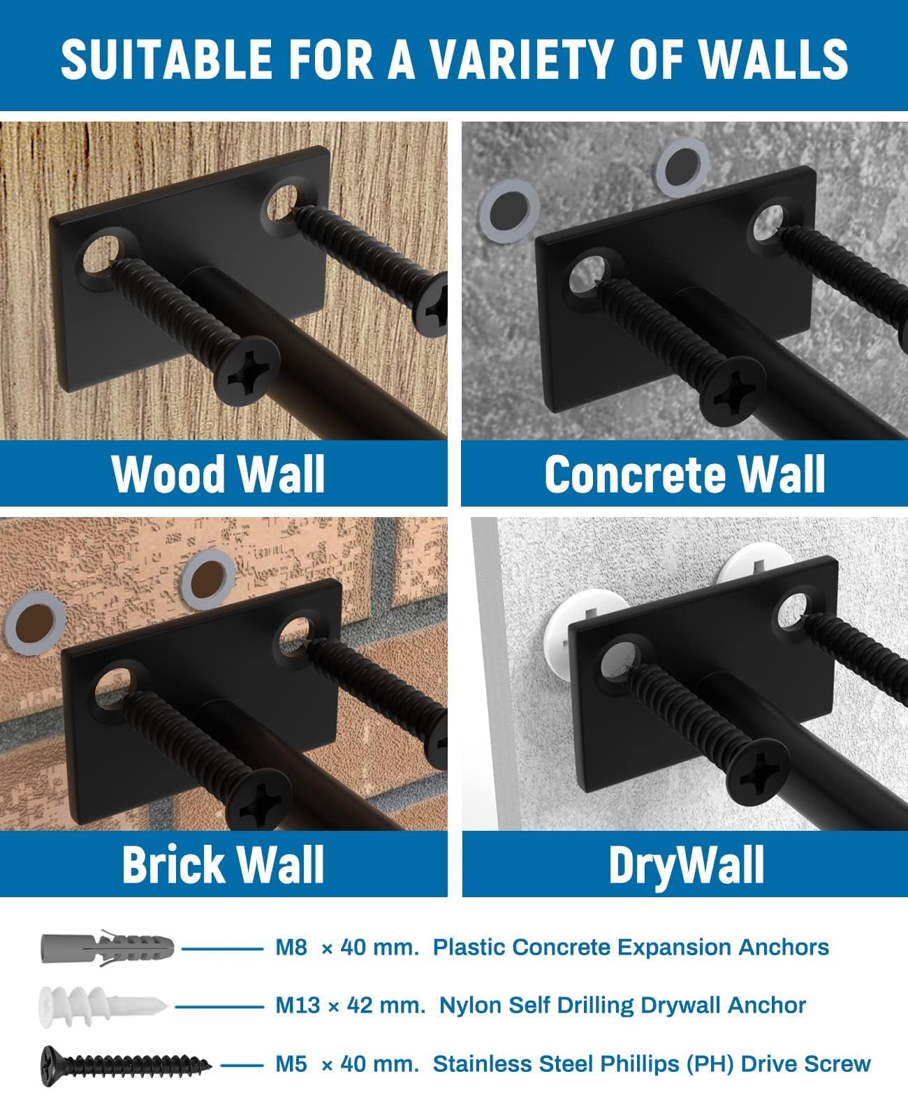LEOPO 12 Pack-8 inch Floating Shelf Bracket, Hidden Brackets for Wood Shelf