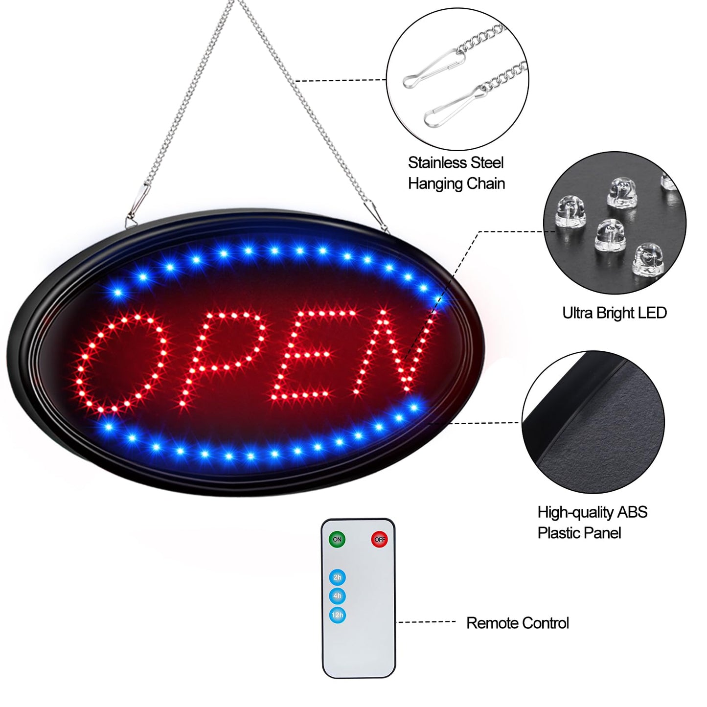 LED Open Sign, FITNATE Large 23x14 inch Business Open Sign with Remote Electric Display Sign,2 Modes Flashing & Steady Lights for Business, Shop, Bar, Hotel