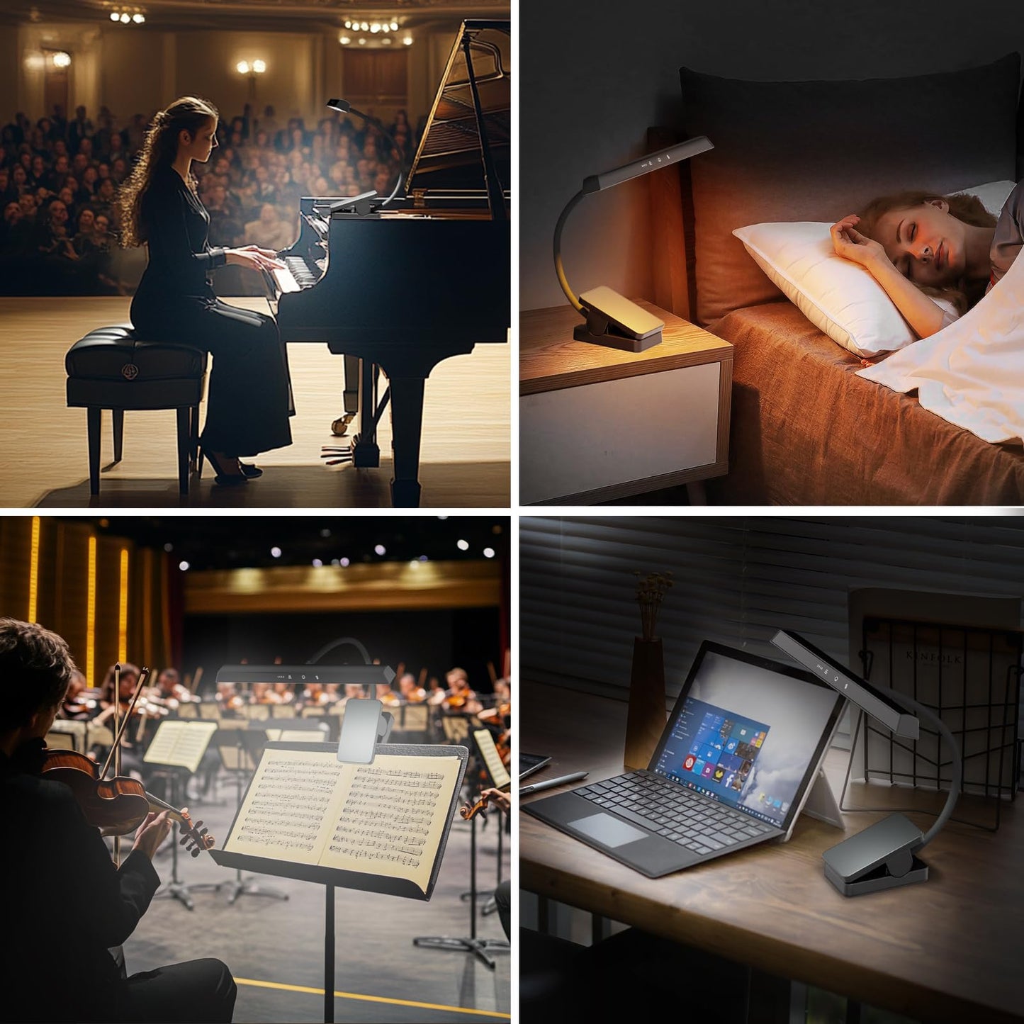 Professional 47 LED Rechargeable Music Stand Light - 1/2 Pack Eye Caring Clip on Piano Lights, 4 Color & 3 Brightness, USB-C, up to 110 Hrs Runtime, Portable Lamp for Musician, Piano, Reading