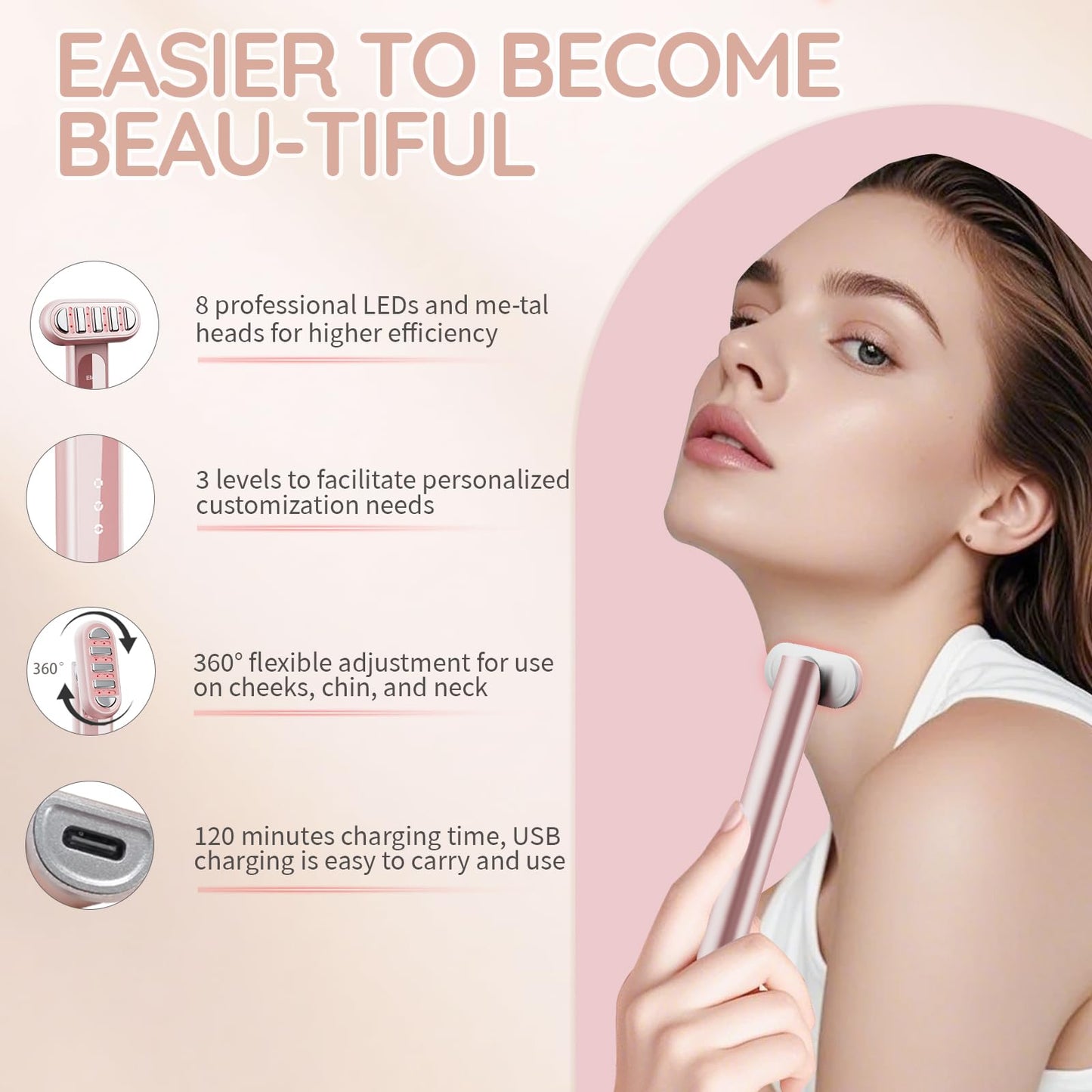 Hottoerak Red Light for Face and Neck, Portable Red Light Wand for Face Neck, Blue LED Light at Home
