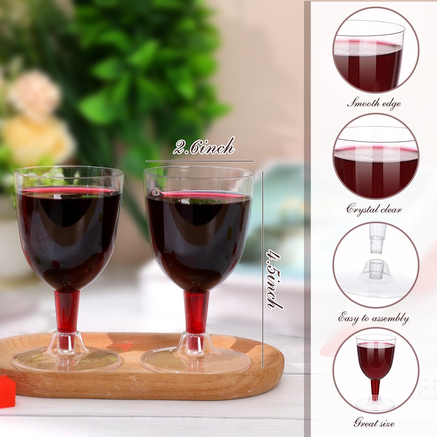 KesaPlan 75 Pcs Plastic Wine Glasses, 6oz Disposable With Stem, Stackable Goblets, Clear Reusable for Outdoor Parties, Weddings, Birthdays, Picnics