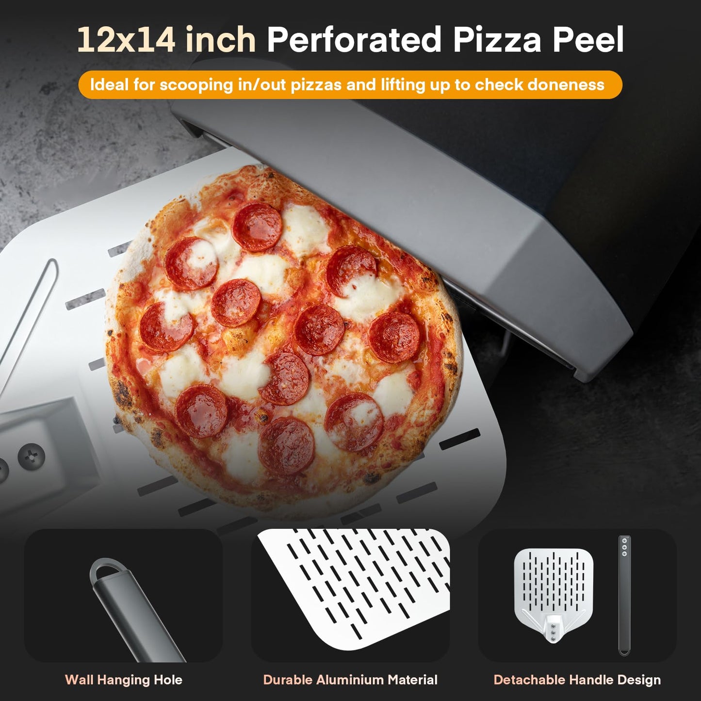 4PCS Pizza Oven Accessories, Yofuly 12 Inch Perforated Pizza Peel, 9 Inch Round Turning Peel, Stone Cleaning Brush with Scraper, Rocker Cutter, Homemade Pizzas Supplies Tools Kit