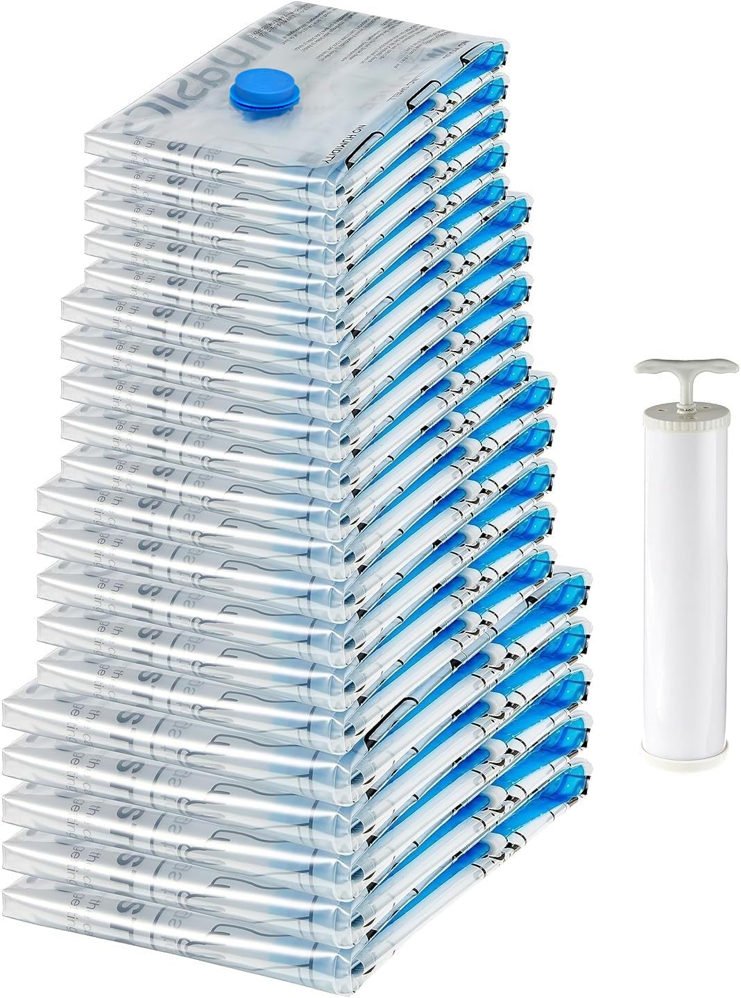 Amazon Basics Vacuum Compression Storage Bags with Hand Pump - 20 Pack (5 Small, 5 Medium, 5 Large & 5 Jumbo)
