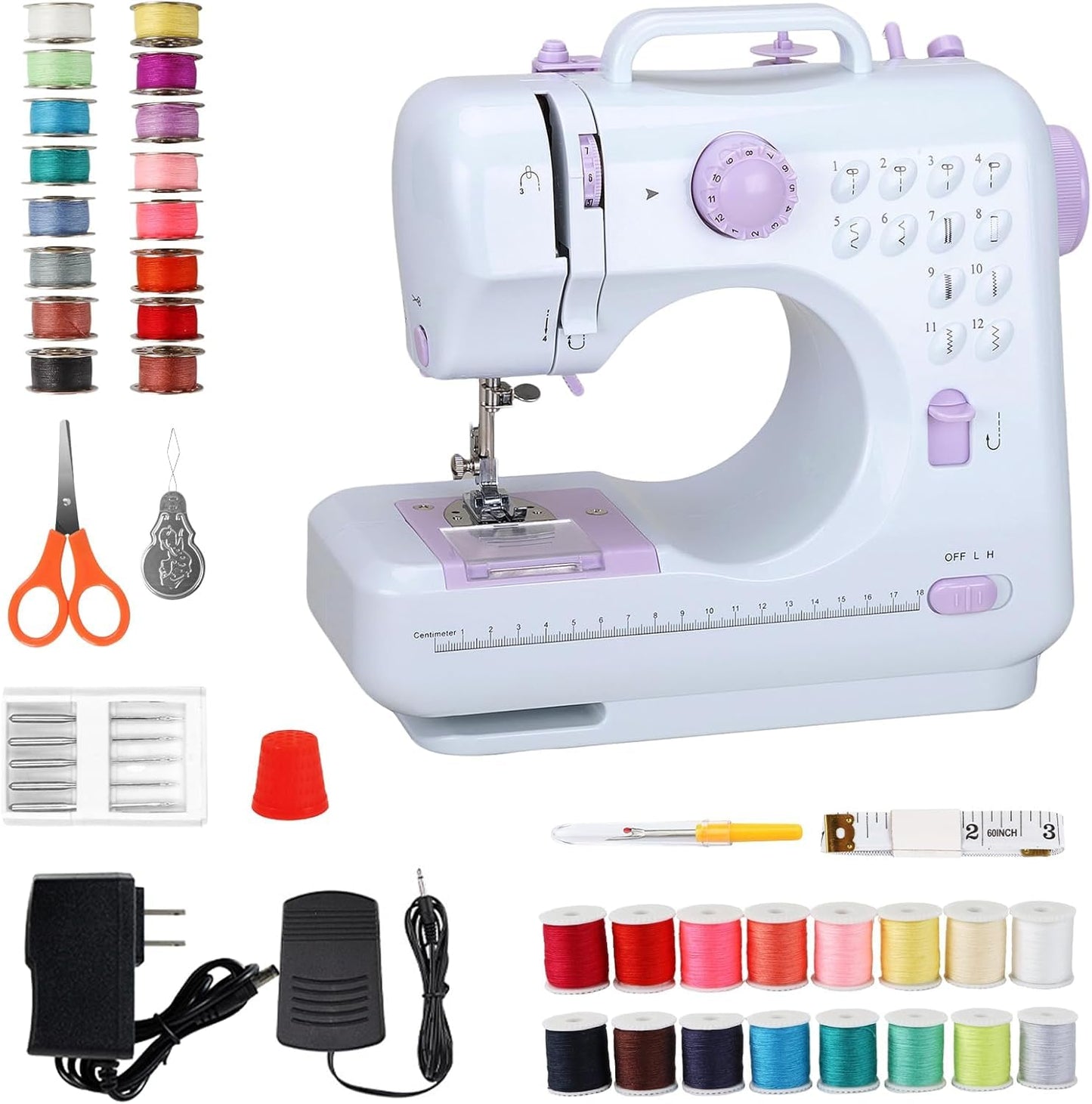 Phildim Mini Sewing Machine (Extension stand, Sewing Supplies set included) - Electric Overlock Sewing Machines - Small Household Sewing Handheld Tool PD-005-CA-A26