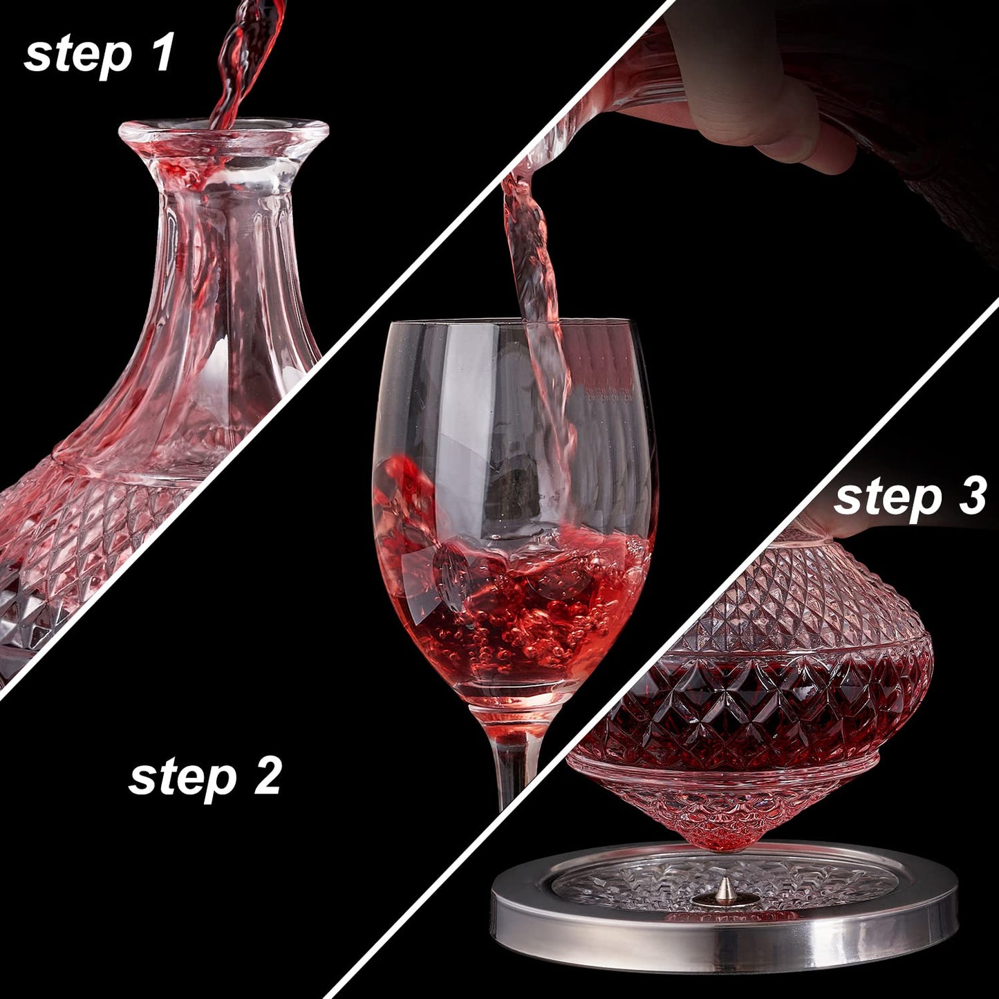 Paysky Red Wine Decanter 50oz/1500ml, Wine Carafe Decanter Made of Lead-Free Crystal Glass, 360° Rotating Decanters for Whisky and Wine, Decanter Gift Box Design for Men Women Gifts