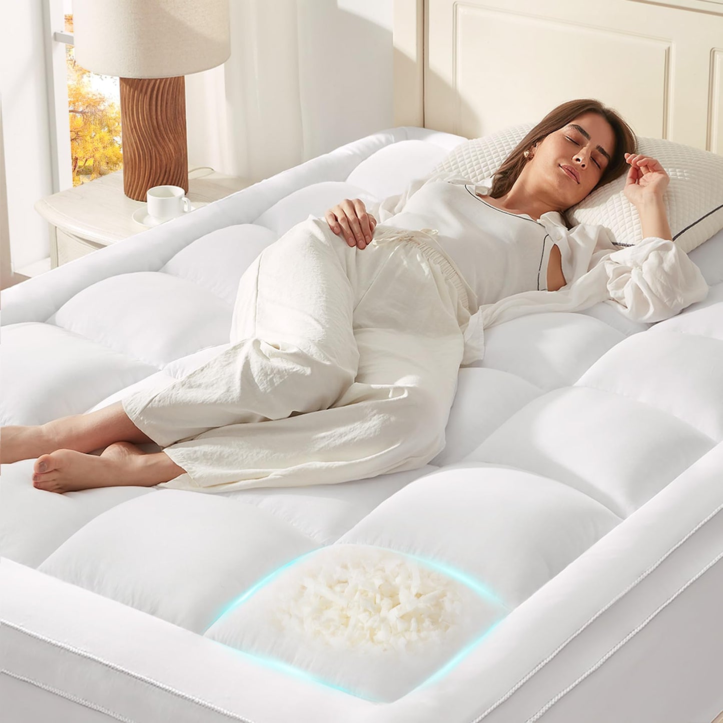 Anluoer Full Memory Foam Mattress Topper, Pillow Top Mattress Topper for Back Pain, Extra Thick Breathable Mattress Pad with 8-21" Deep Pocket, 54x75 Inches, White