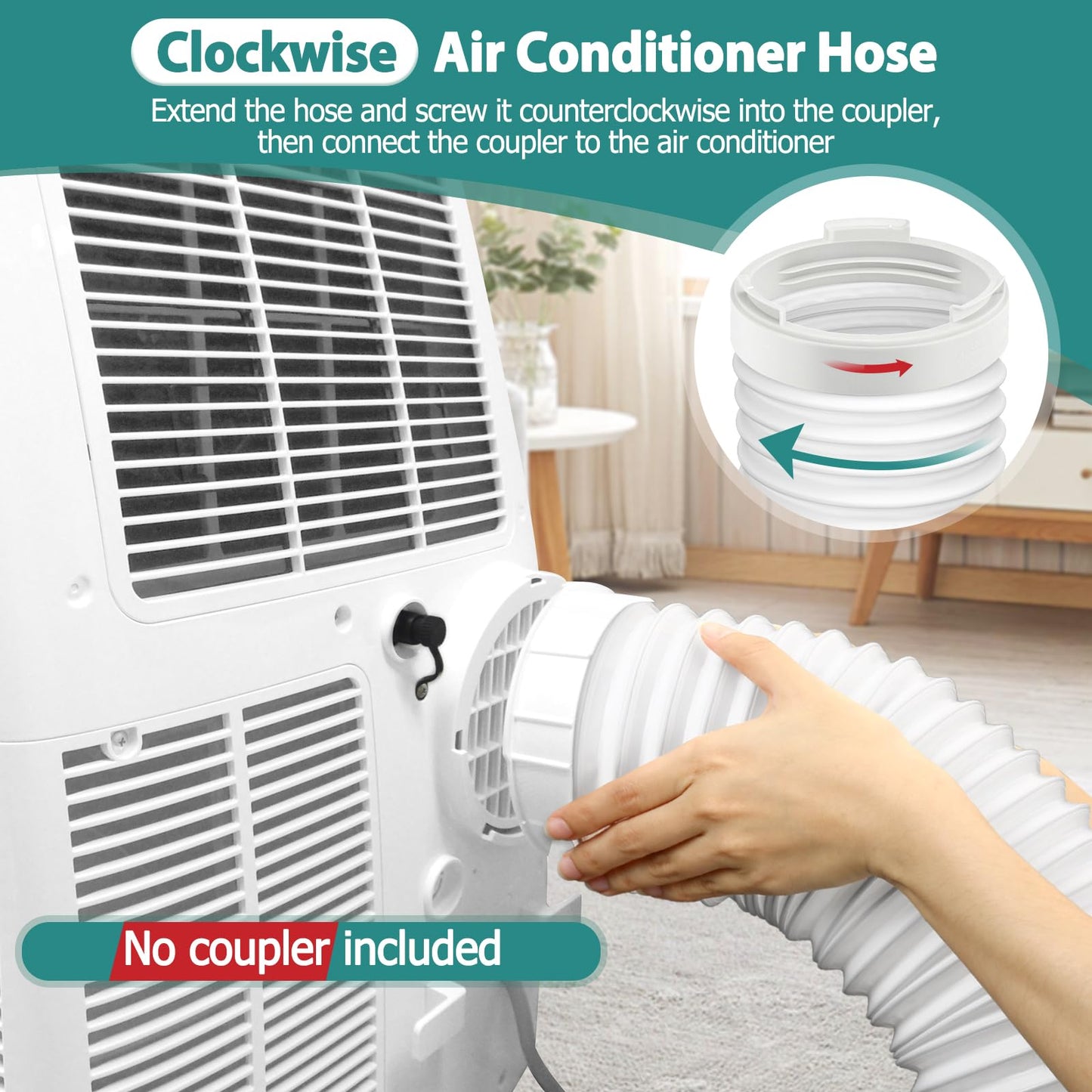 Air Conditioner Exhaust Vent Hose - 5.9 inch Diameter, 80" Length, Universal Clockwise Thread Air Vent Compatible with Whynter, Frigidaire, LG, Delonghi Toshiba, Delonghi, JHS