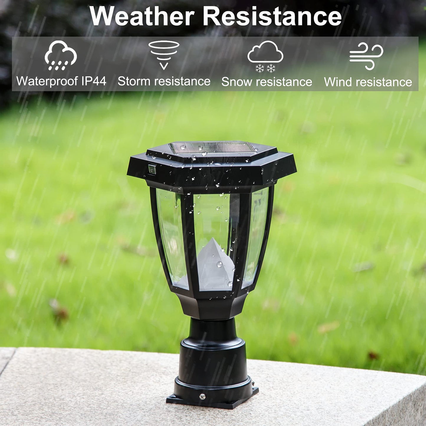 FUDESY Solar Lamp Post Light Outdoor, Waterproof LED Fence Post Lights Solar Powered with Pier Mount Base, Plastic Black Pole Light for Outside Garden Landscape Yard Pathway, 3000K Warm White
