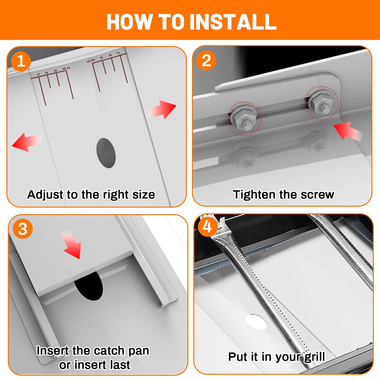 Grease Tray for Gas Grill, Universal Adjustable Stainless Steel Grease Tray Set, Outdoor Grill Replacement Parts 24'' - 30'' for Dyna Glo, NEXGRILL, Backyard, BHG, Expert, Kenmore, Uniflame and More