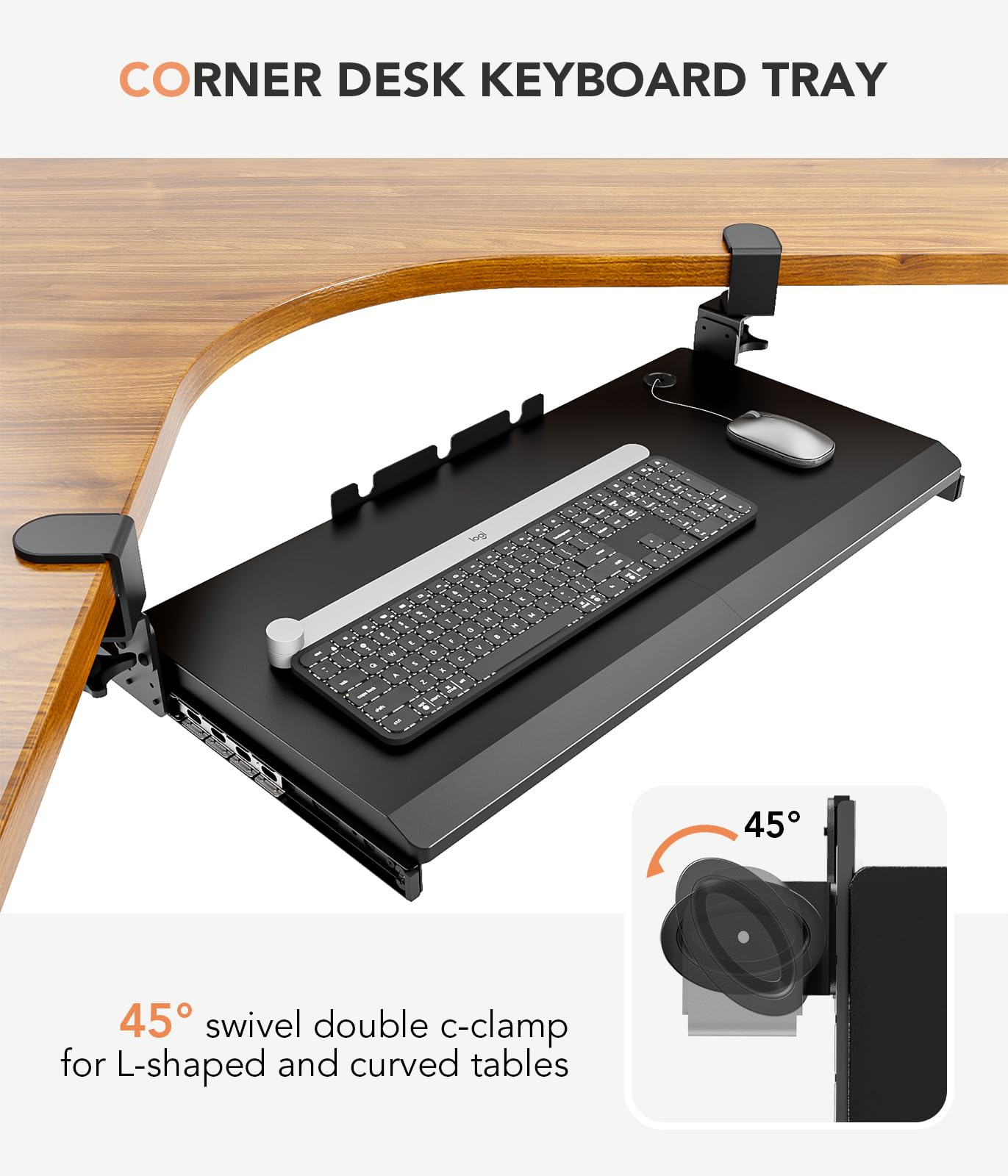 Keyboard Tray Under Desk Pull Out with Extra Sturdy C Clamp Mount System, 27(32 inch Including Clamps) x 11 Inch Slide-Out Platform Computer Drawer for Typing Black