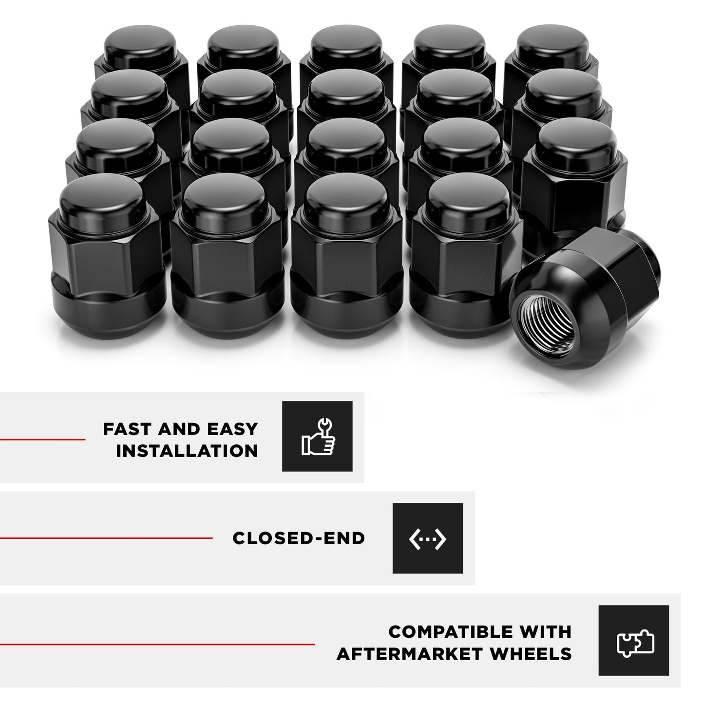 White Knight M12x1.5 Lug Nuts for Select Honda and Acura, Factory Style (Black Chrome) Radius Seat – WN20107BK-20AM (20 Pack)
