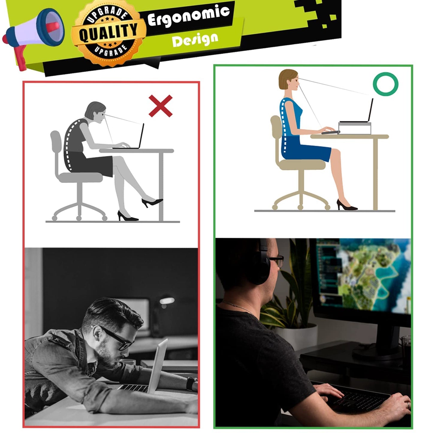 ETHU Monitor Stand for Desk, 3 Height Adjustable Computer Monitor Riser with Storage Drawer for Desk, Wood Computer Monitor Stand for Office and Home, Ergonomic Desk Stand for Computer, Printer, Laptop, PC and iMac 2 Pack(Black)