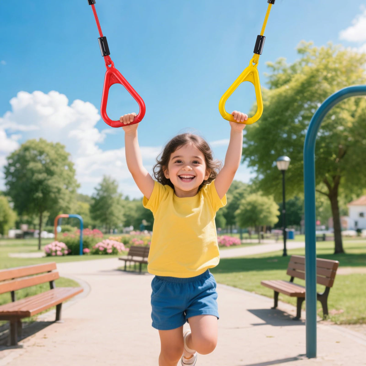 PELLOR 6 Pcs Ninja Rings, Monkey Bars Adjustable Backyard Obstacle Course for Kids & Adult, Heavy-Duty Gymnastic Rings Ninja Warrior Obstacle Course Trapeze Accessories