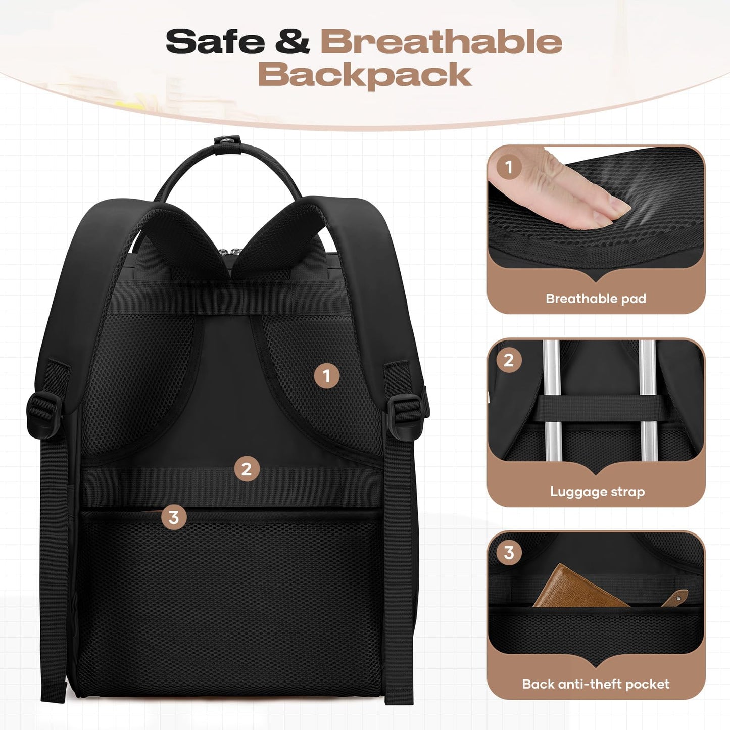Maelstrom Travel Laptop Backpack for Women Men,Backapck Fits 15.6-17.3 Inch Laptop, Teacher/Work Bag with Insulated Lunch Box (Black)