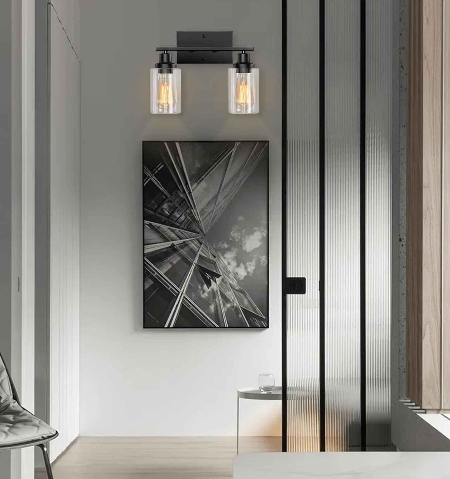 Bathroom Light Fixtures Over Mirror, 2-Light Black Vanity Light, Modern Vanity Lights for Bathroom with Clear Glass Shade, E26 Standard Vanity Lights with Metal Frame for Bedroom Hallway Living Room