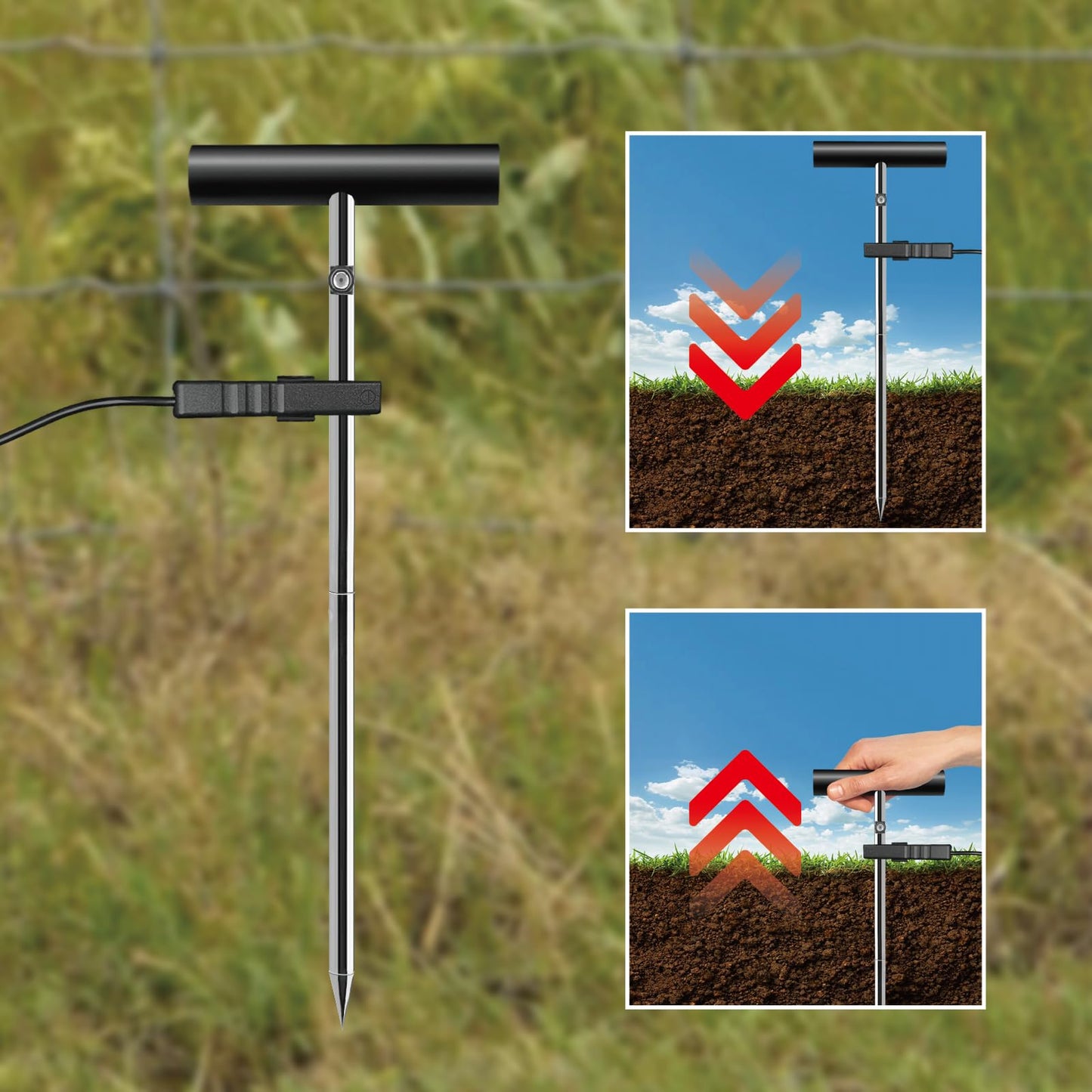 Electric Fence Grounding Rod Set, Ground Rod and Electric Fence Jumper Leads Cable with Alligator Clip, Warning Signs, Grounding Rod for Energizer and Electric Fence Charger