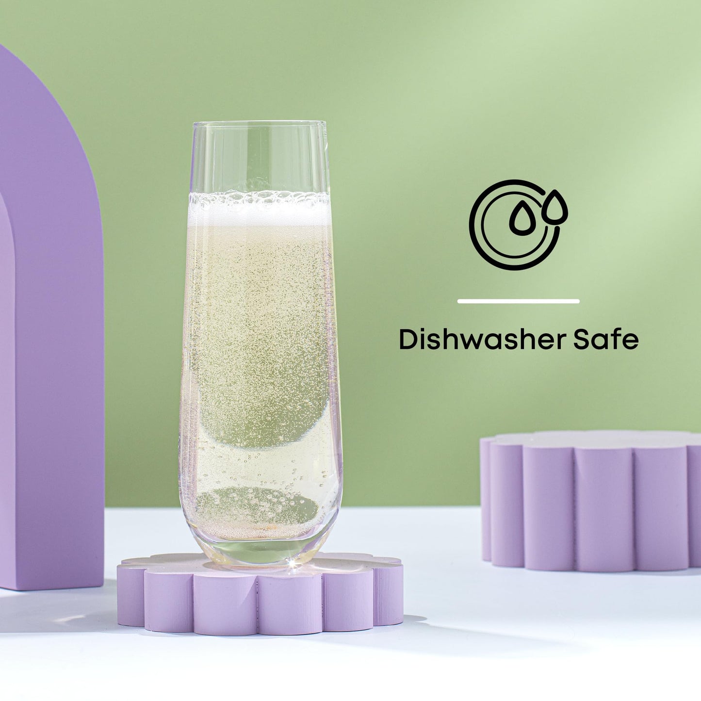 JoyJolt Milo Stemless Champagne Flutes Set of 8 Crystal Glasses. 9.4oz Champagne Glasses. Prosecco Wine Flute, Mimosa Glasses Set, Cocktail Glass Set, Water Glasses, Highball Glass, Bar Glassware