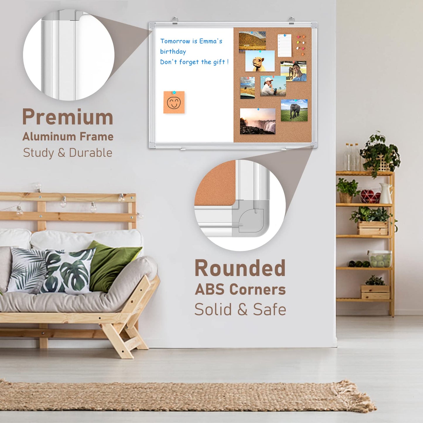 White Board Cork, Maxtek 36 x 24 Magnetic Combination Board for Wall, Dry Erase Board Bulletin Combo Board for Home Office & Classroom, 3' x 2' Wall Mounted Memo Message Board with Aluminum Frame