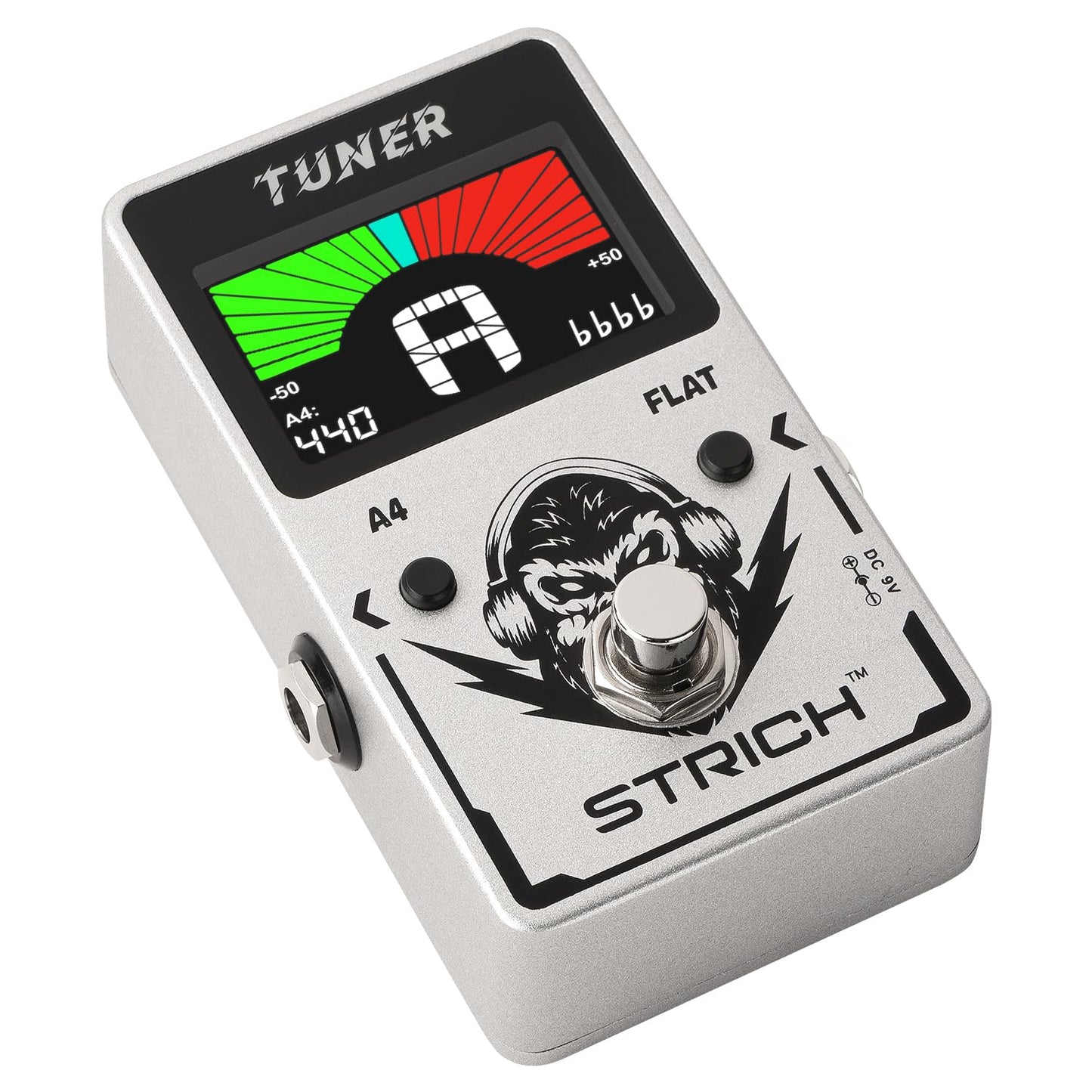 STRICH Guitar Tuner Pedal with Large Color Screen, Precision Chromatic Drop Tuning, 430-450Hz A4 for Electric Guitar, True Bypass, Silver