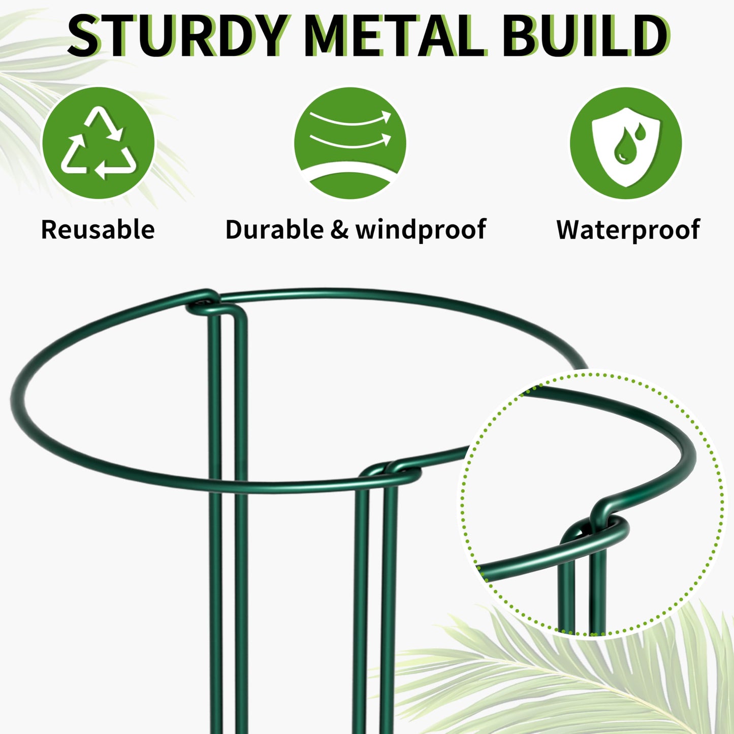 TCBWFY 10 Pack Plant Support Stakes, 10" W x 16" H Peony Cages and Supports, Heavy-Duty 4.5mm Metal Wire Garden Supports, Interlocking Garden Support Rings for Roses, Hydrangeas, Tomatoes, Vines