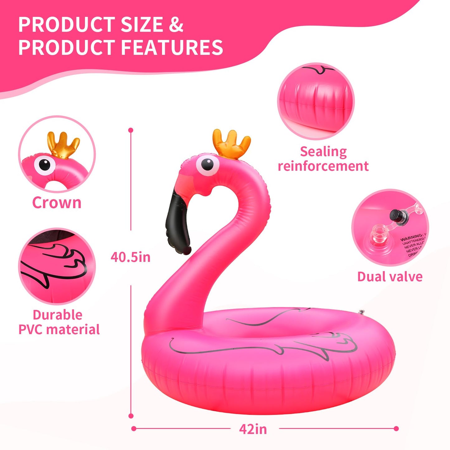 ZQJKLE Flamingo Inflatable Pool Floats, 42" Pink Flamingo Swim Tube Rings, Large Pool Beach Floats for Adults, Blow up Floaties Water Floaties Pool Raft Lounger Lake 2PCS