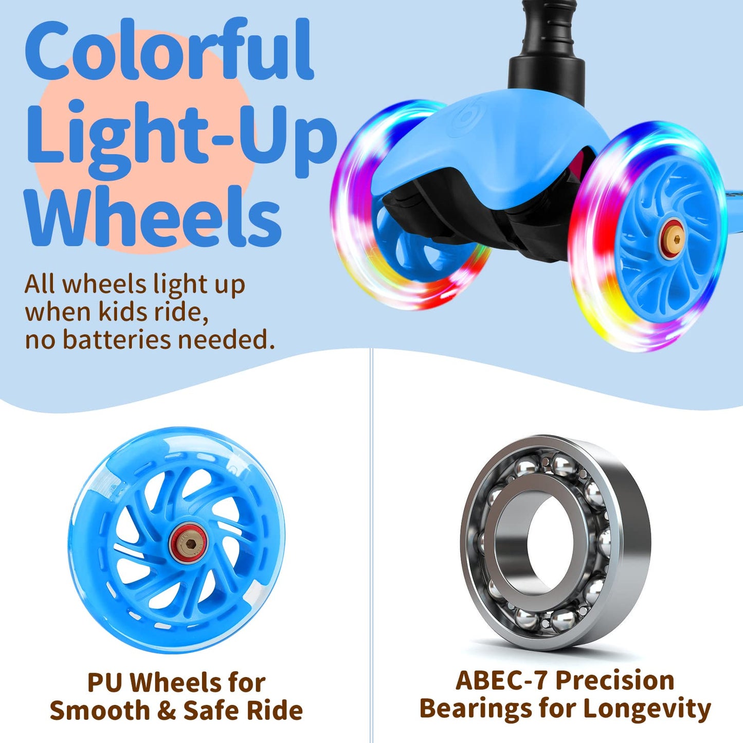 BELEEV A1 Scooter for Kids Ages 2-6, 3 Wheel Kick Scooter for Toddlers Girls Boys, 4 Adjustable Height, Lean to Steer, Light up Wheels, Wide Deck, Easy to Assemble, Lightweight Scooter for Children