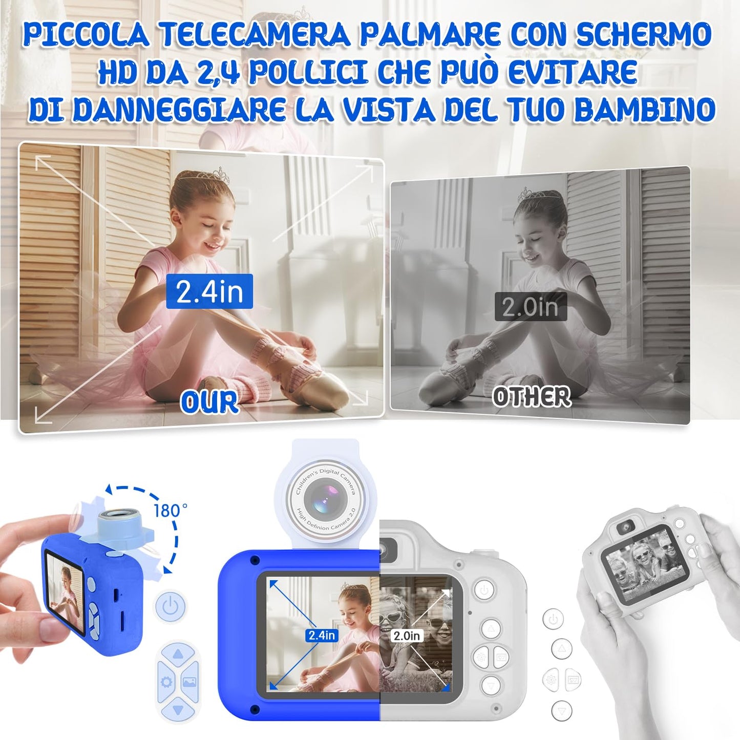 ARNSSIEN Kids Camera, Toddlers Digital Toy Camera with 180° Flip Lens, 2.4 Inch IPS Screen, 32 GB Card, Birthday Festival Present for 3 4 5 6 7 8 9 10 11 12 Year Old Girls & Boys, X101 (Sapphire Blue)