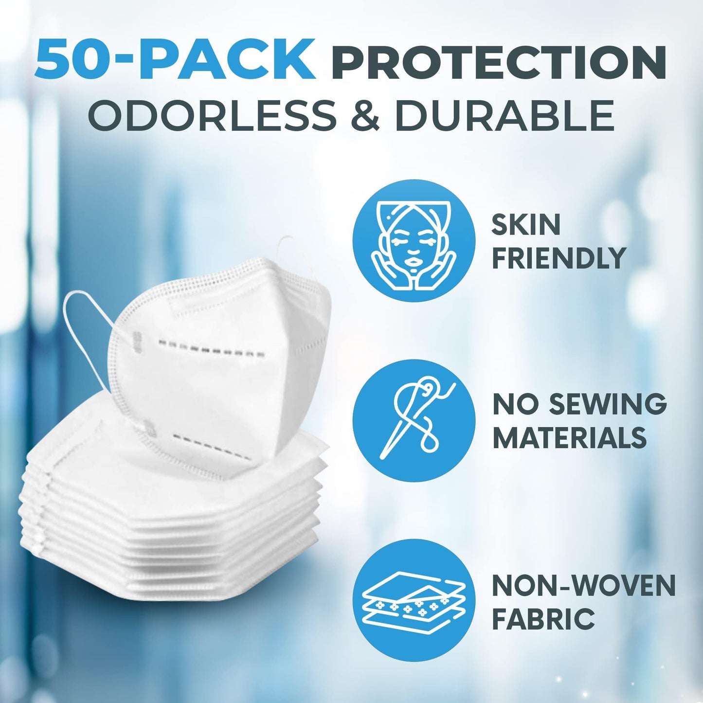 [50 PACK] 5-Ply Disposable Face Mask - Premium Material and Comfortable Fit for Safe and Effective Wear