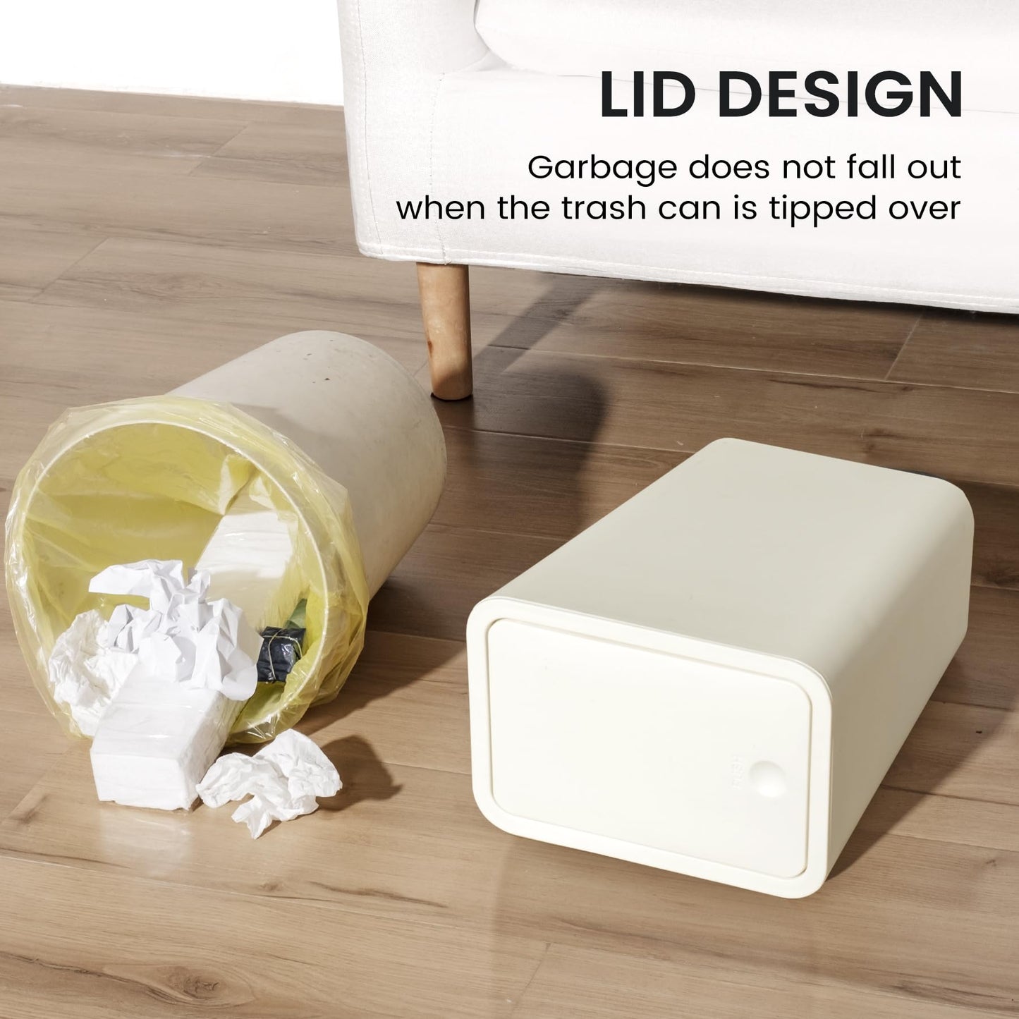 Cesun 2 Pack Bathroom Trash Can with Lid, 4.0 Gallon / 15 Liter Small Garbage Can with Press Top Lid, Plastic Wastebasket with Pop-up Lid for Toilet, Office, Bedroom, Living Room, White