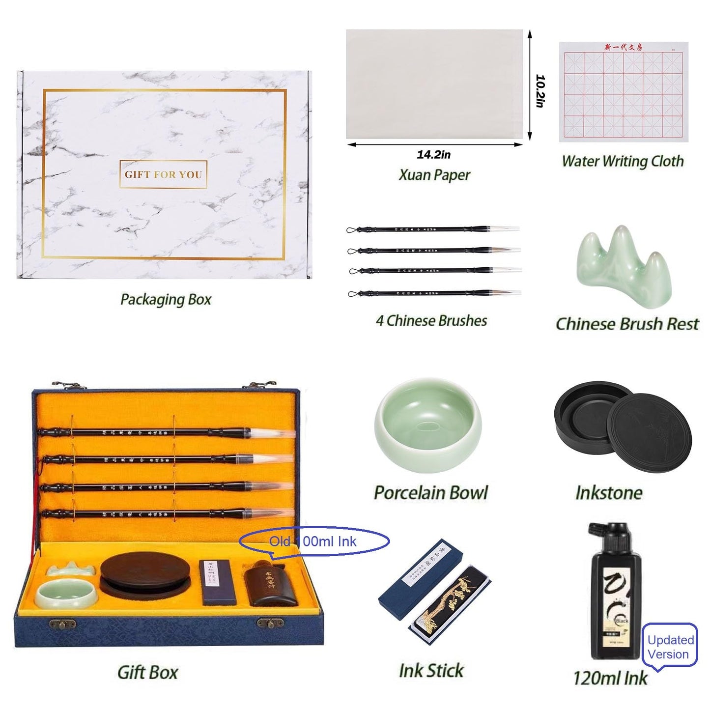 Corciosy Chinese Calligraphy Brushes Gift Set,Professional Sumi Water Writing, Japanese Painting Set for Beginners (Blue)